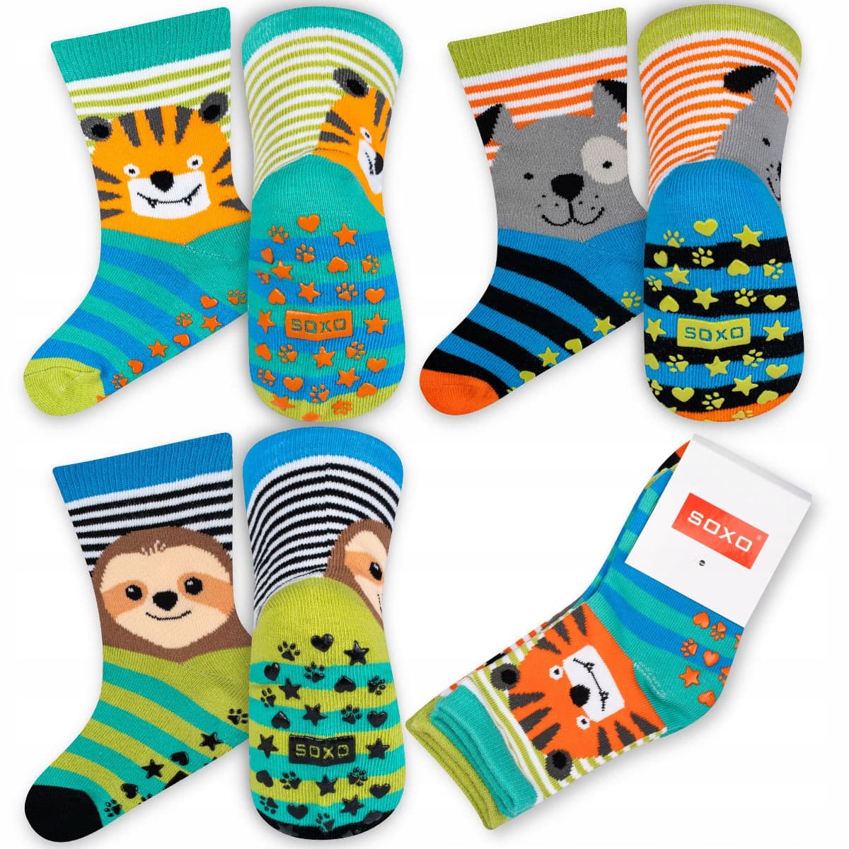 Zestaw 3 sztuk antypoślizgowych skarpetek Dzikie Zwierzątka (roz. 19-21)